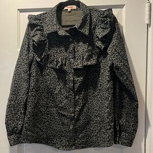 Mazik Animal Print Ruffled Snap Long Sleeved Shirt / Top